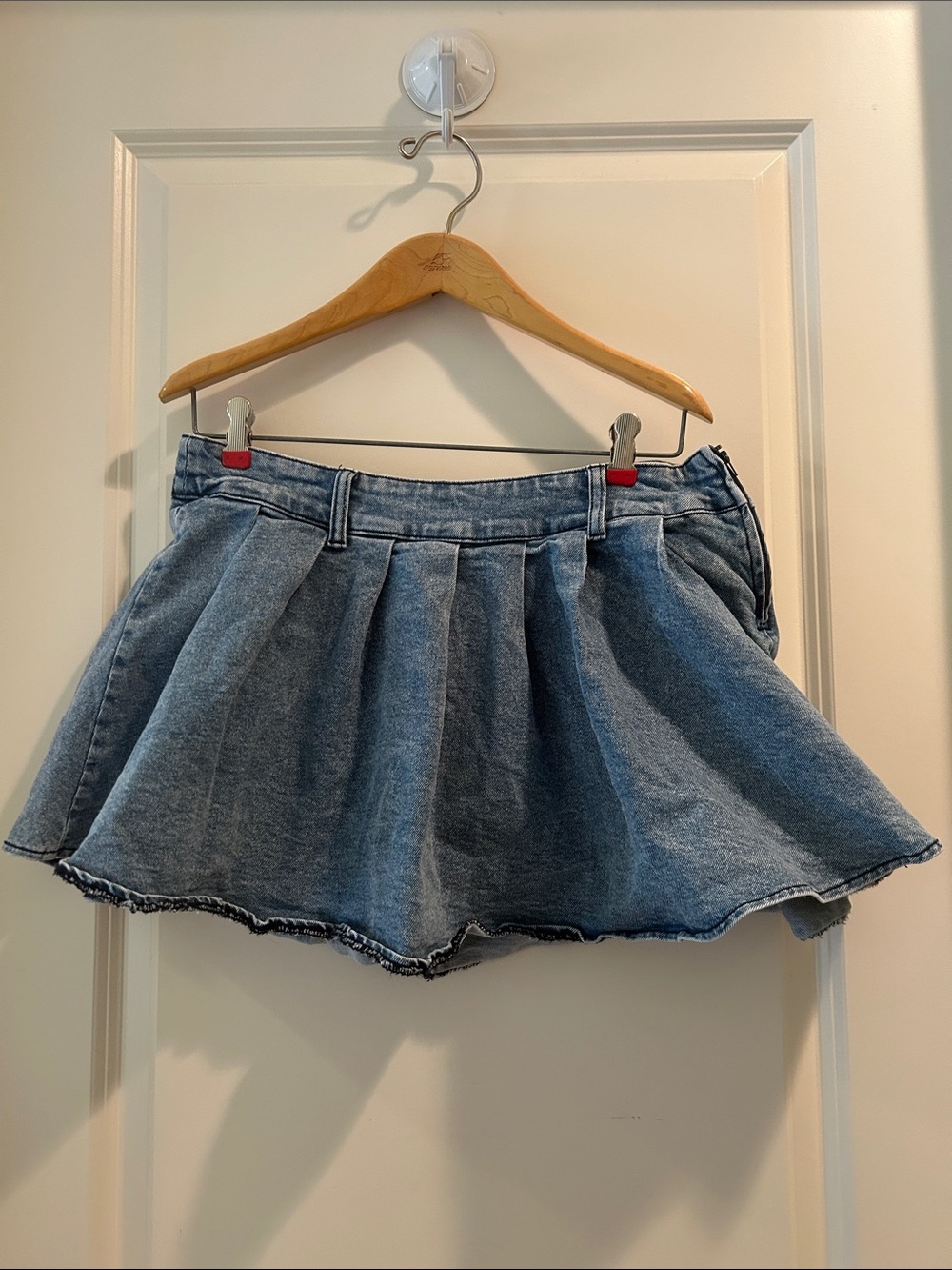 Sweet Society Denim Pleated Flared Skater Mini Jean Skirt zip/belt loops size M